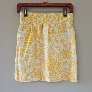 LOFT Yellow and White Leaf Print Mini Skirt
